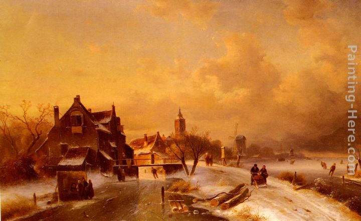 Winter and Summer Canal Scenes A Pair of Paintings (Pic 1) painting - Charles Henri Joseph Leickert Winter and Summer Canal Scenes A Pair of Paintings (Pic 1) art painting